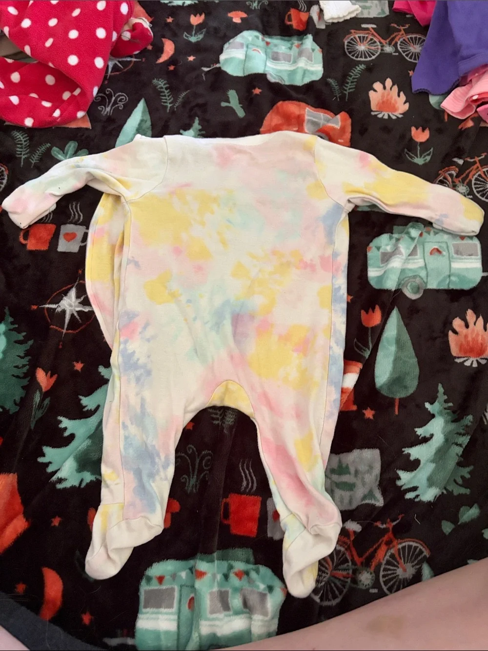 Unbranded Kids Red Polka Dot and Cream Floral One-Piece Pajama Set